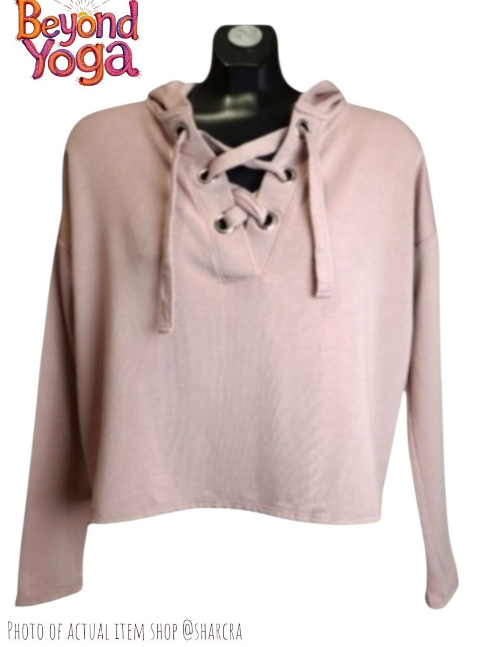 Beyond Yoga Women's Over Tied Cropped Pullover sweatshirt hoodie boxy xs pink